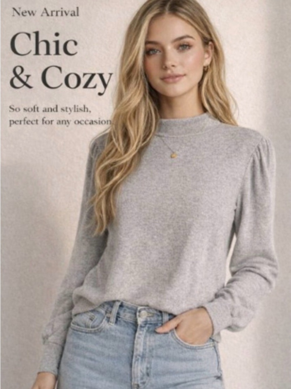 New Elie Tahari Chic & Cozy Women's Light Gray Mock Neck Sweater